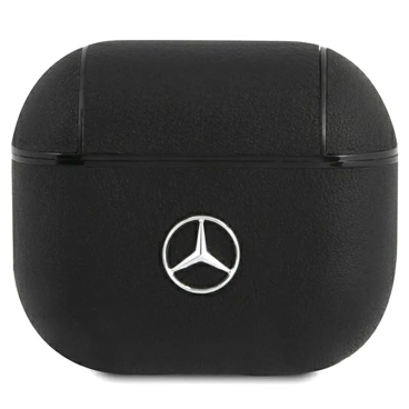Чехол Mercedes Genuine Leather with Metal Logo Black для AirPods 3