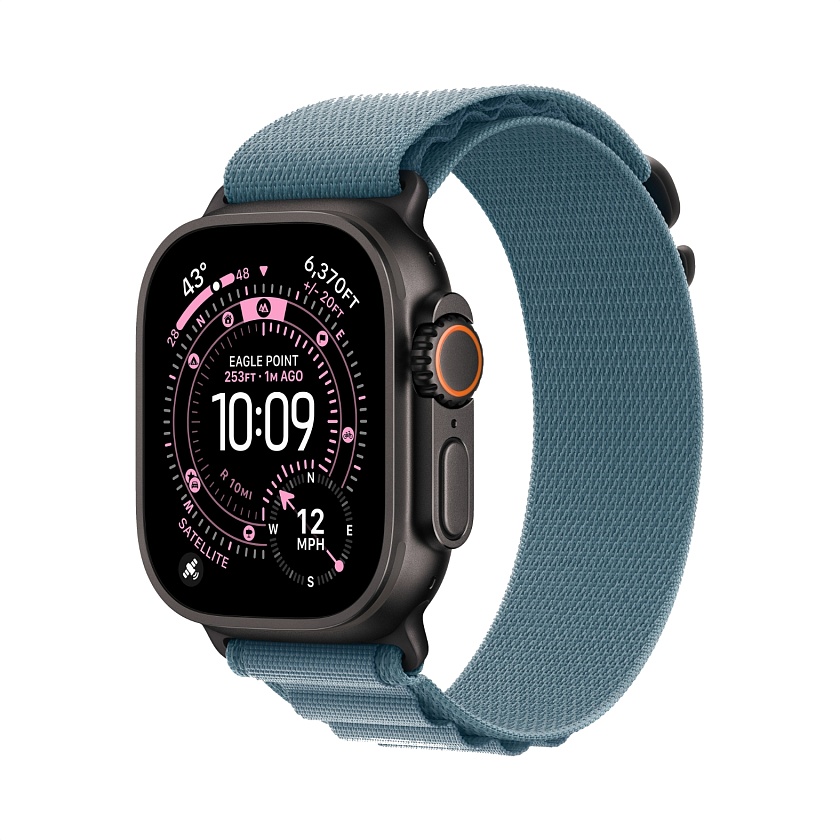 Apple Watch Ultra 3 Black Titanium c ремешком Alpine светло-голубого цвета