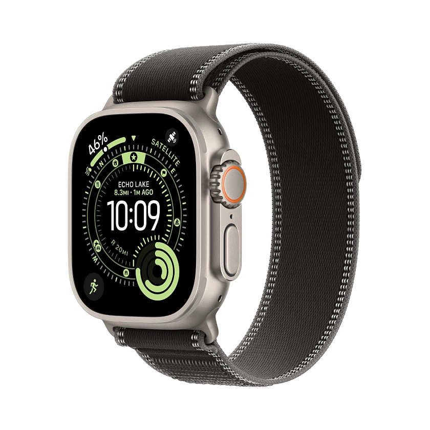 Apple Watch Ultra 3 Natural Titanium c ремешком Trail черного цвета