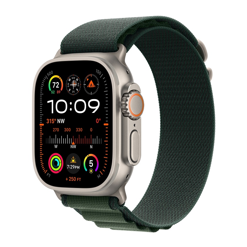 Apple Watch Ultra Natural Titanium c ремешком Alpine зеленого цвета